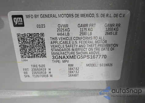 2023 Chevrolet Equinox Fwd Rs z USA, uszkodzony, nr VIN 3GNAXMEG5PS167770